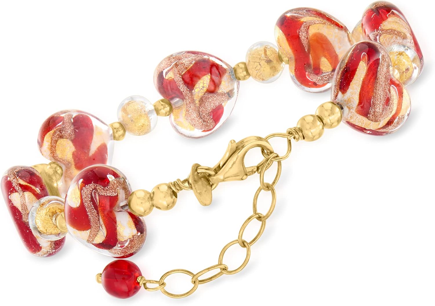 Ross-Simons Italian Murano Glass Heart Bracelet With 18kt Gold Over Sterling. 7 inches
