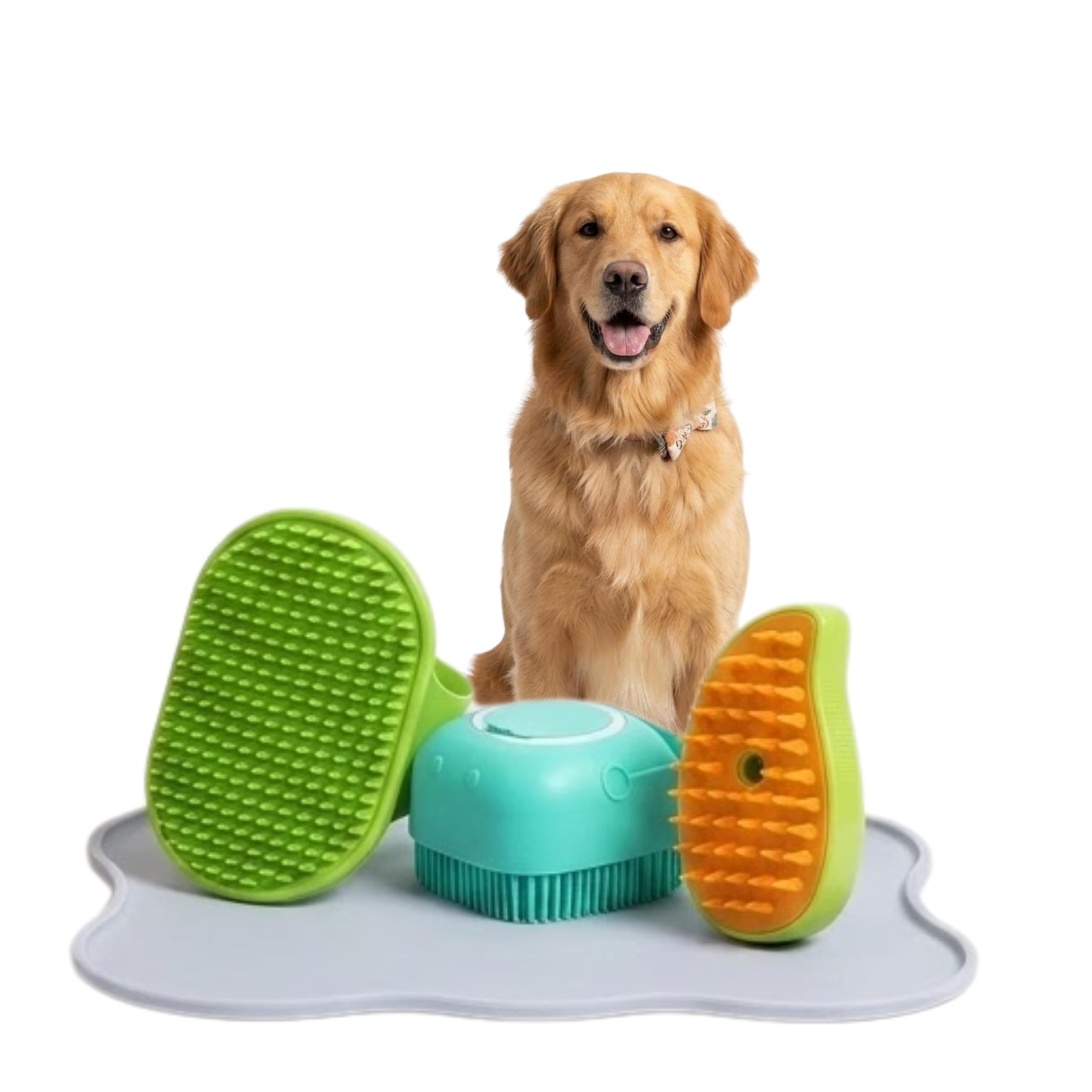 Pet Grooming Kit for Dogs & Cats | (Combo Pack Of 3) | Silicone Bath Brush with Shampoo Dispenser, Steam Pet Brush & Soft Massage Glove | Grooming, Shedding & Cleaning Accessories