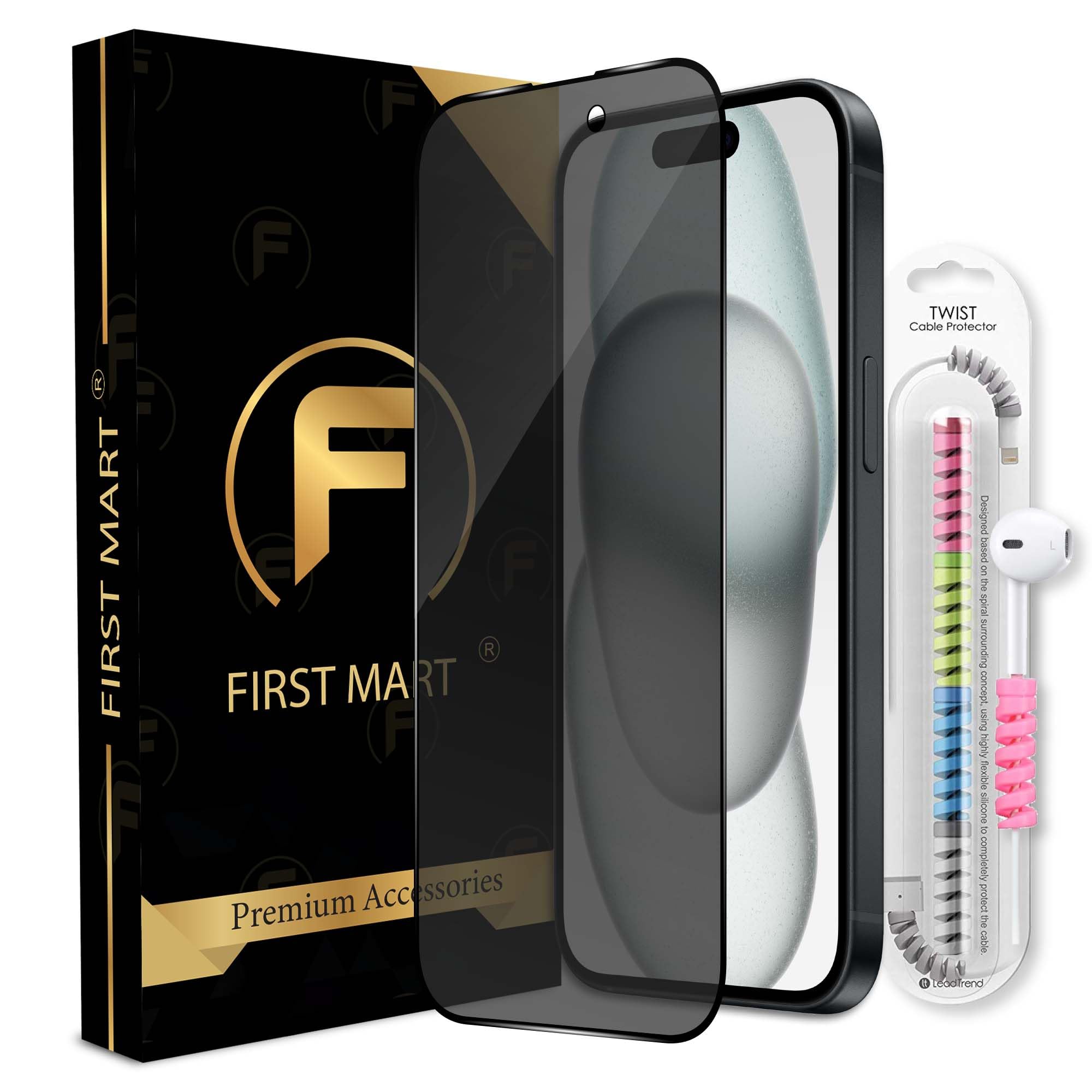 FIRST MART Privacy Tempered Glass for iPhone 15 / iPhone 16 Edge to Edge Full Screen Coverage & Cable Protector & Easy Installation Kit (B0CS6Y3N69) Amazon Price History, Amazon Price Tracker