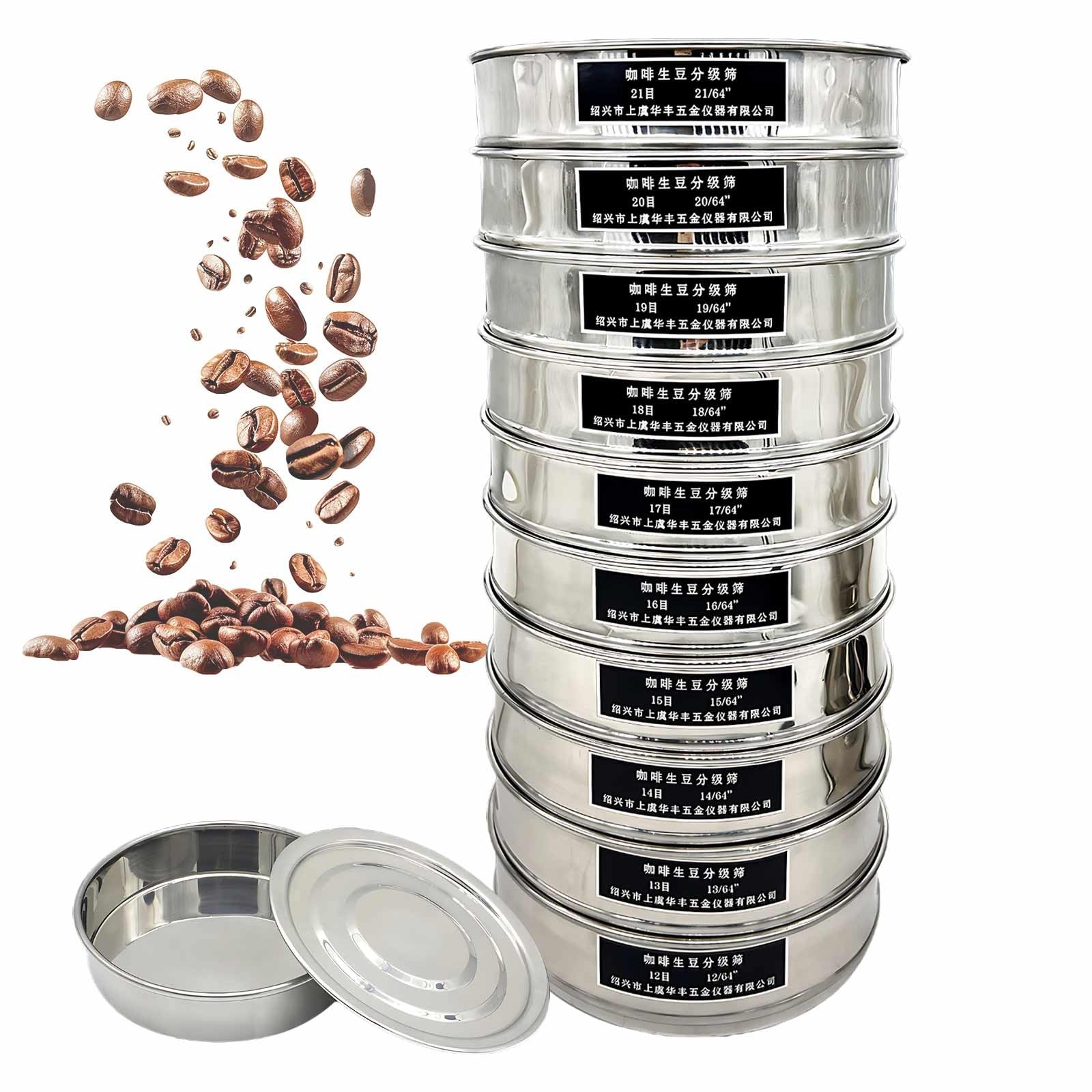 Colador De Malla Fina para Café, Tamiz Redondo De Acero Inoxidable con 10 Niveles Filtración, Bandeja Inferior Y Tapa para Tostado, Filtrado Y Análisis Café