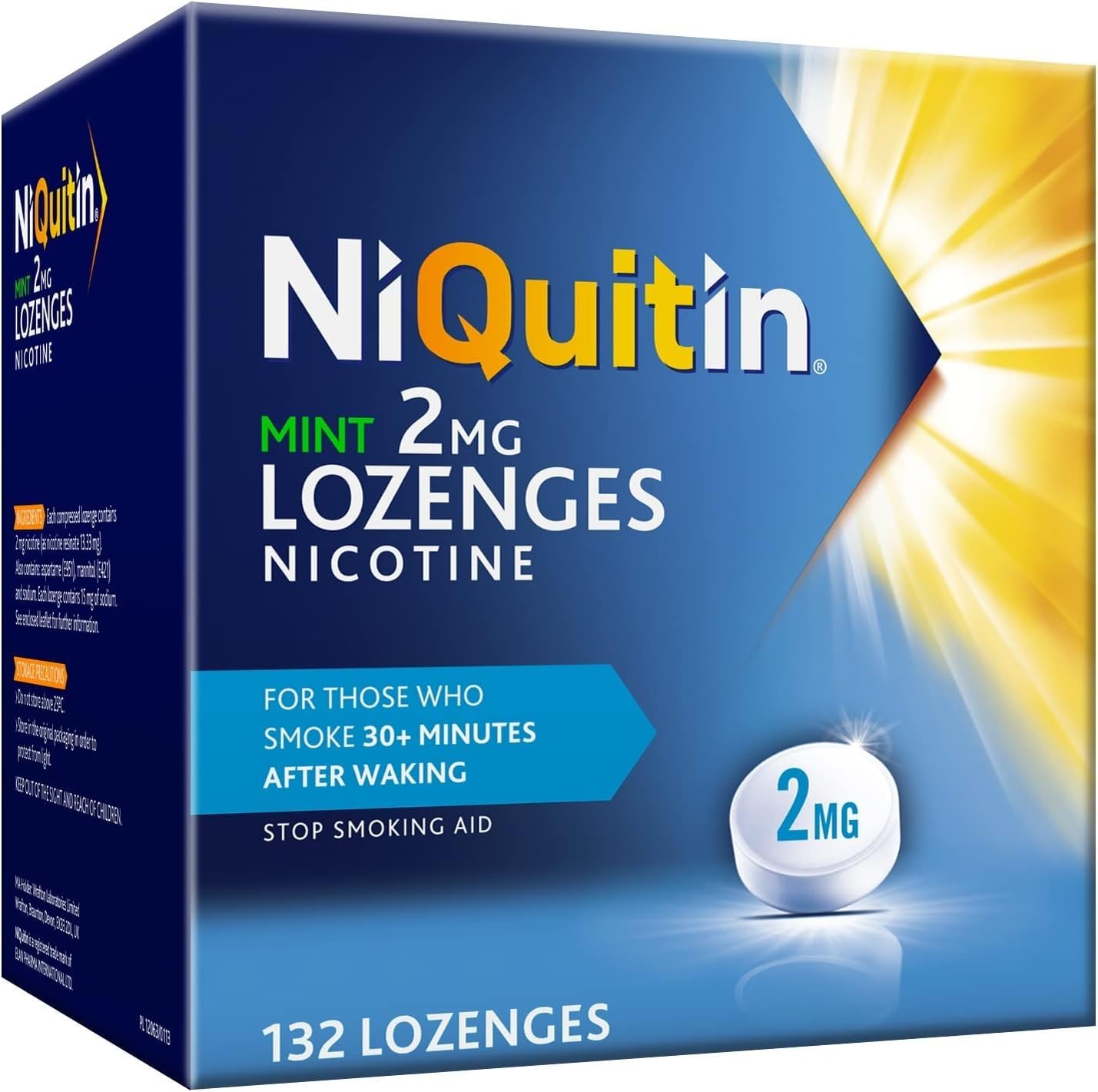 NiQuitinMint 2 mg Lozenges - Effective Smoking Craving Relief - 132 Lozenges - Long-Lasting Effect - Reduce and Quit Smoking Aid