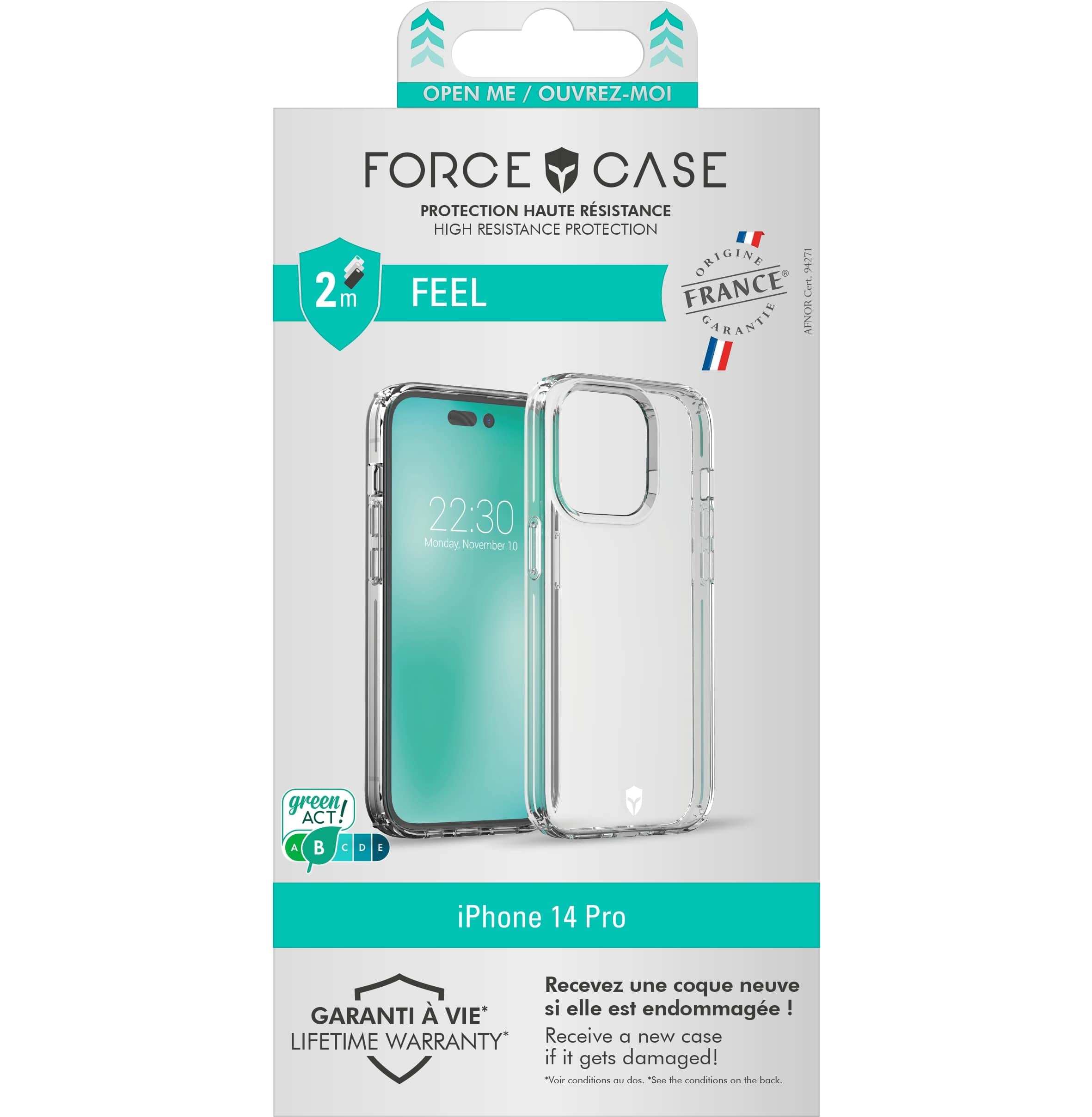 Force Case iPhone 14 Pro FEEL Reinforced Case Transparent - 50% Recycled plastic