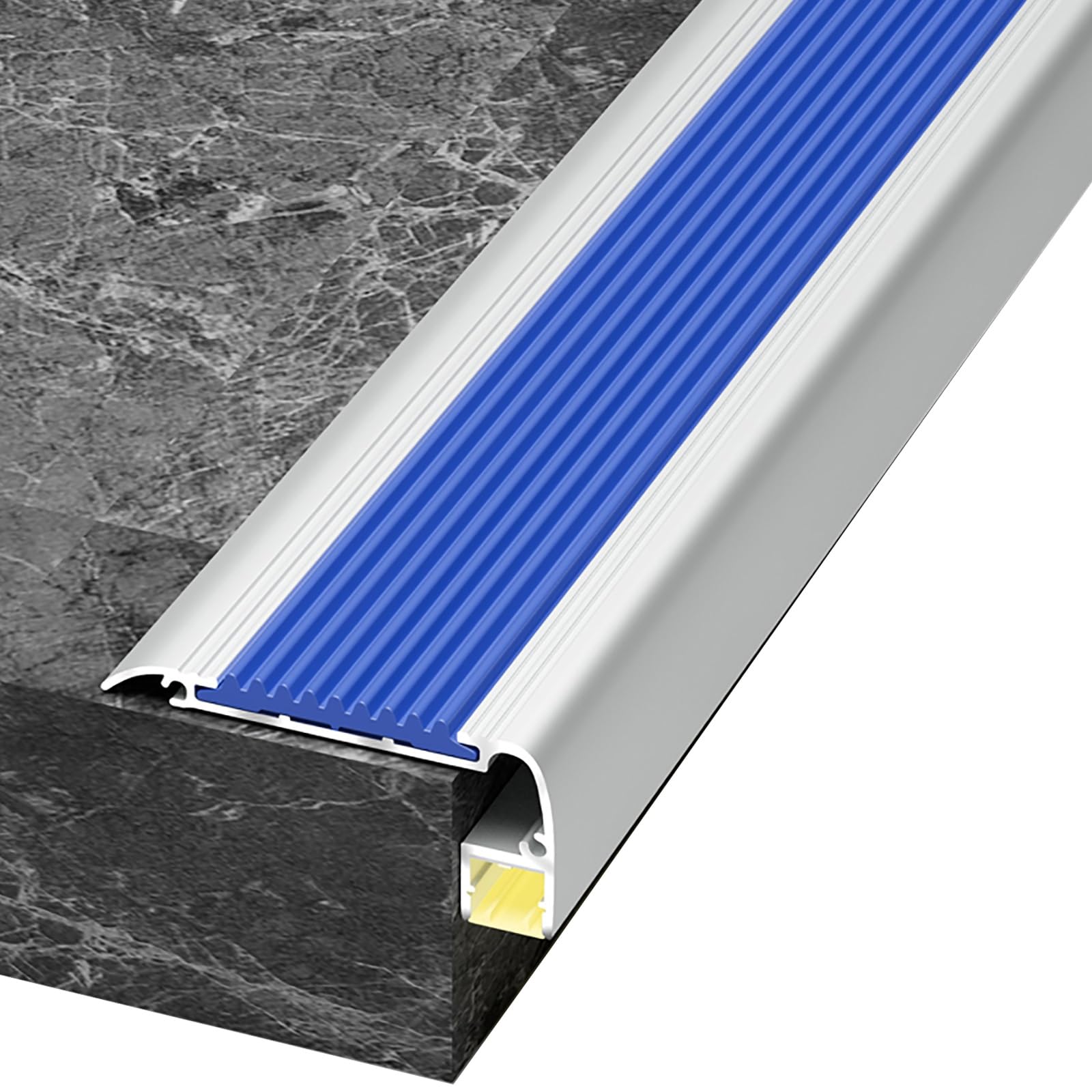 Nariz de escalera de aluminio para tiras LED en peldaños de azulejos y madera