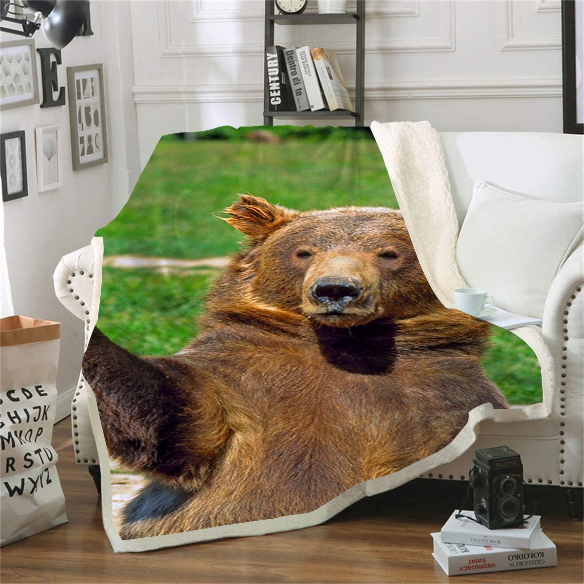 Couverture polaire ours 150x200 cm pour canapé et lit