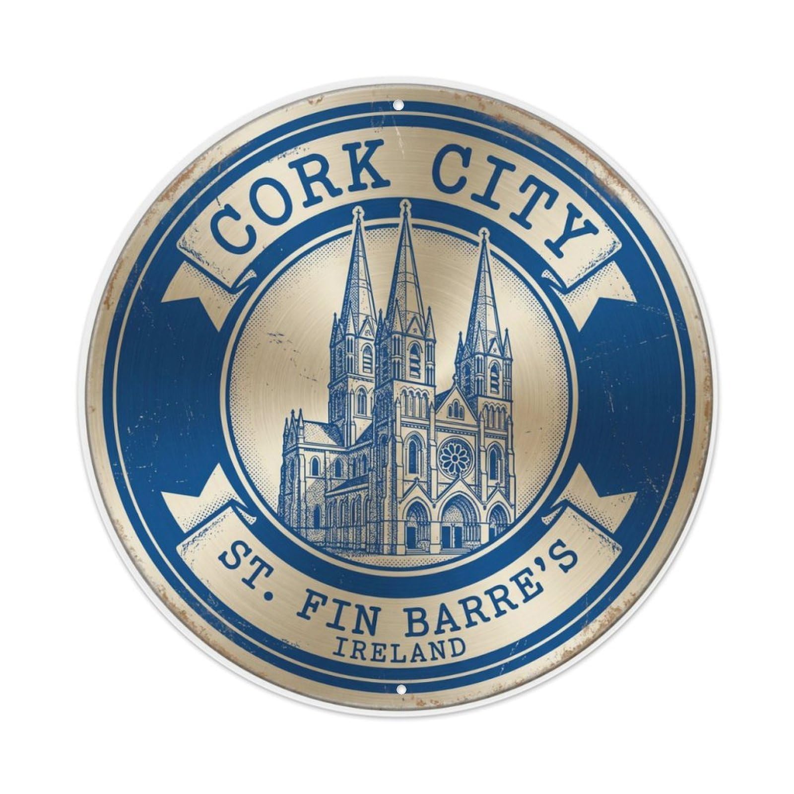 Vintage Travel Cork Cathedral Ireland Metal Tin Sign Plaque Wall Decor for Cafe, Club Bar, Office, Home Garden Round Metal Poster 8x8Inch