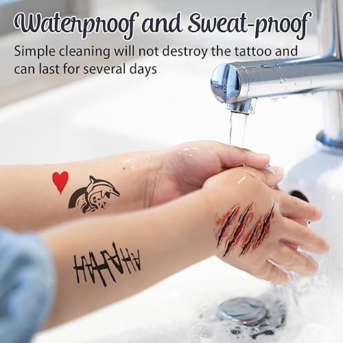 Miniatura 4 de 18 hojas de tatuajes de Joker HQ para mujeres y hombres, escuadrón suicida de Halloween, tatuajes temporales falsos realistas para adultos,