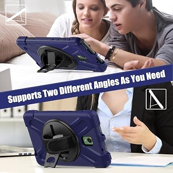 Compatible with Samsung Galaxy Tab Active 3 8.0 Case 2020 (T570/T575/T577) Heavy Duty Shockproof Rugged Protective Cover with Kickstand, Shoulder Strap, Handle & Anti-Slip Grip (Navy blue)
