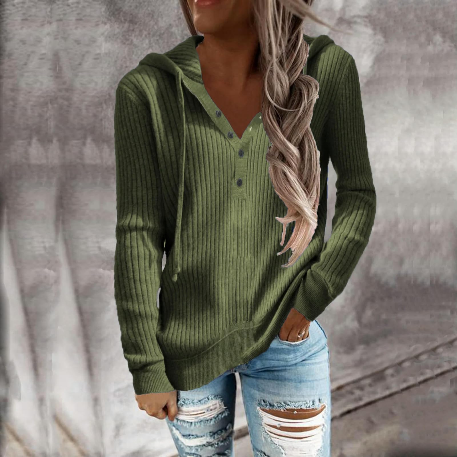 Felpa Donna Maglione A Maglia Larga con Cappuccio Casual Righe Stile Autunno E Inverno da Collo Aperto Maniche Lunghe