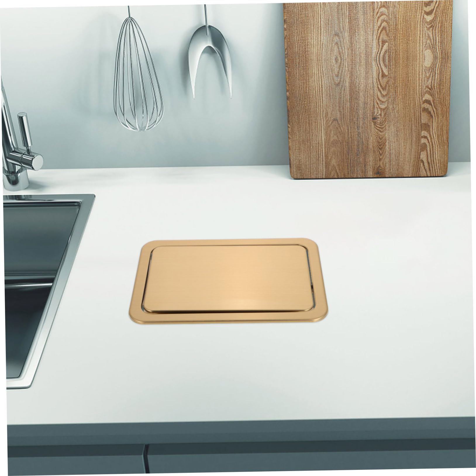 Amosfun Tapa Cubre Fregadero Acero Inoxidable Dorado para Cubo de Basura Cocina Diseño Abatible y Ahorro de Espacio Adecuado para Hoteles y Cocinas