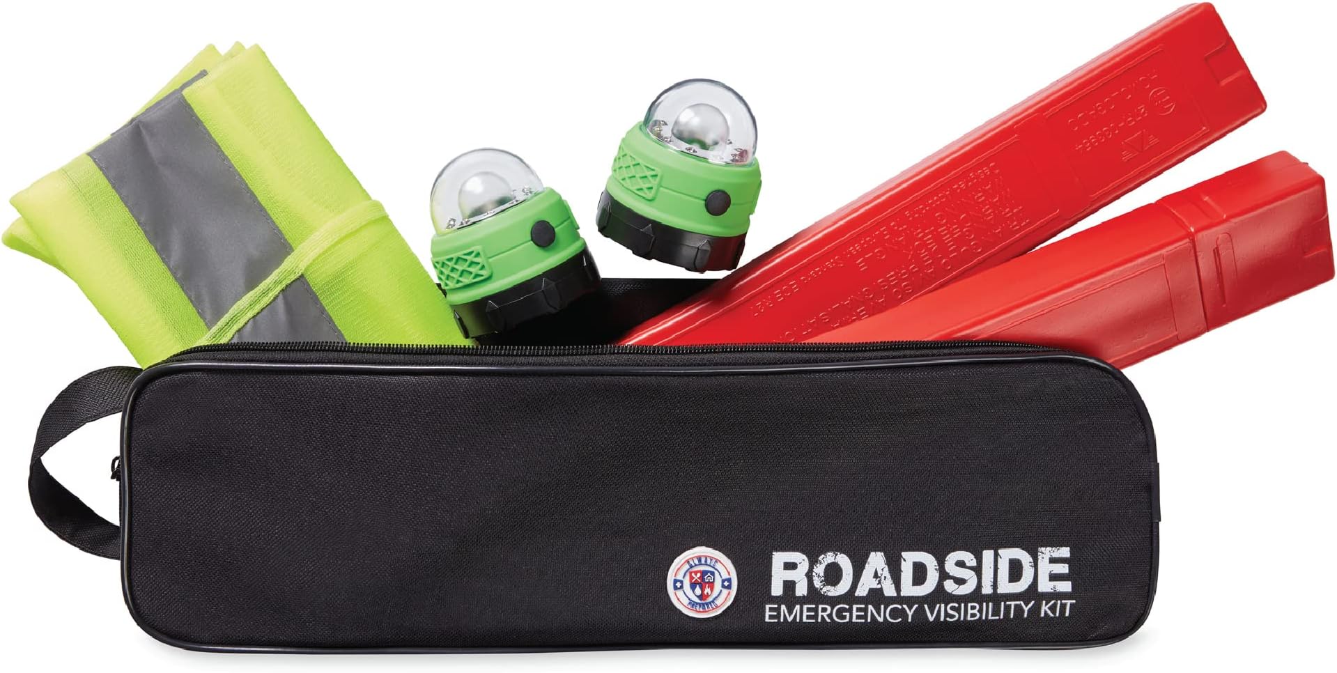 Always Prepared High-Visibility Roadside Emergency Kit for Car - Car Safety Kit w/Reflective Vest, Safety Triangles & LED Light - Perfect Roadside Assistance Kit Gift for New Drivers (4 pc)