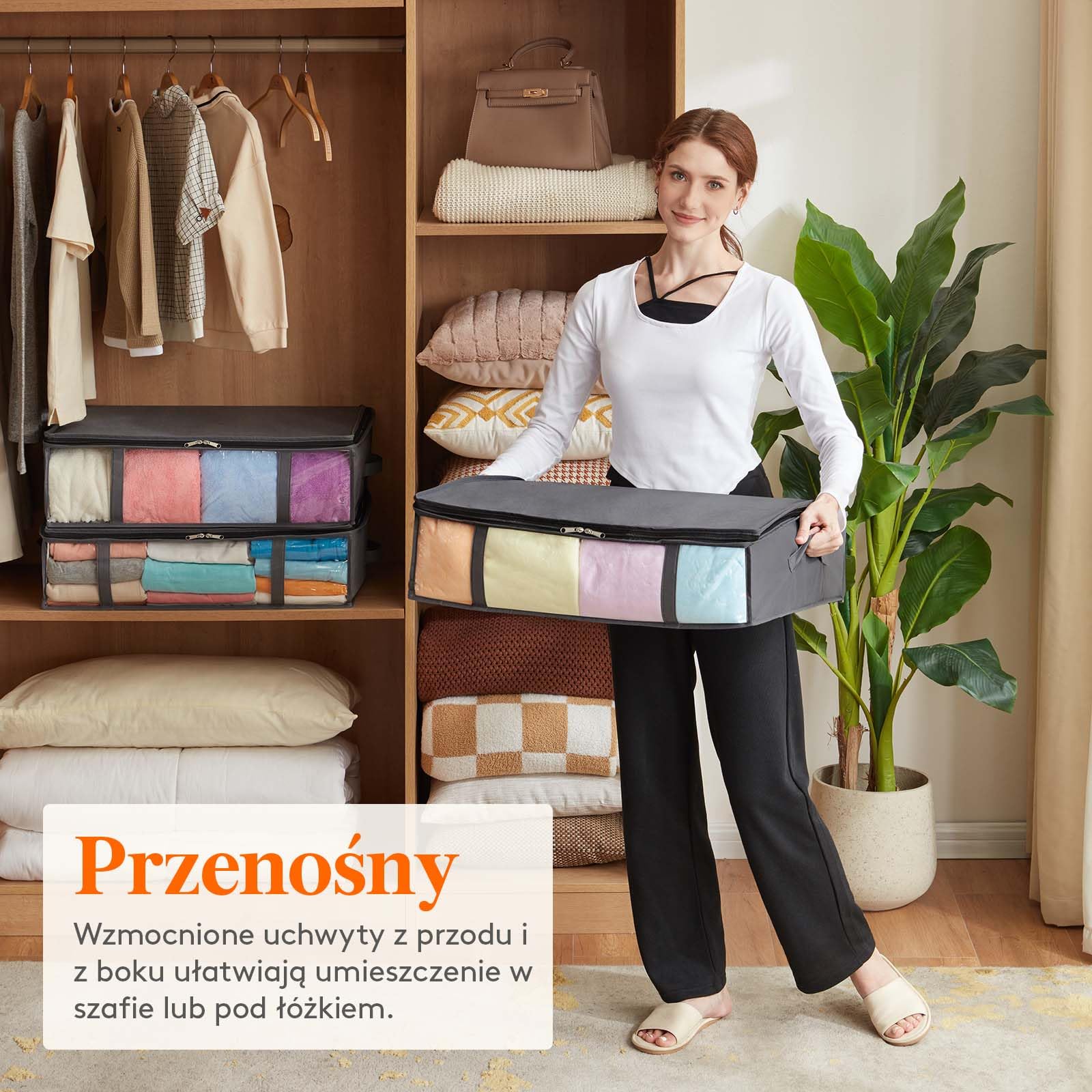 Lifewit Pojemniki Do Przechowywania Pod Łóżkiem 3 sztuki, Składane Torby Do Przechowywania Odzieży Z Przezroczystym Oknem, Organizatorami Szafy I Przechowywaniem Dla Ręczników, Ubrań, Koców, Szary