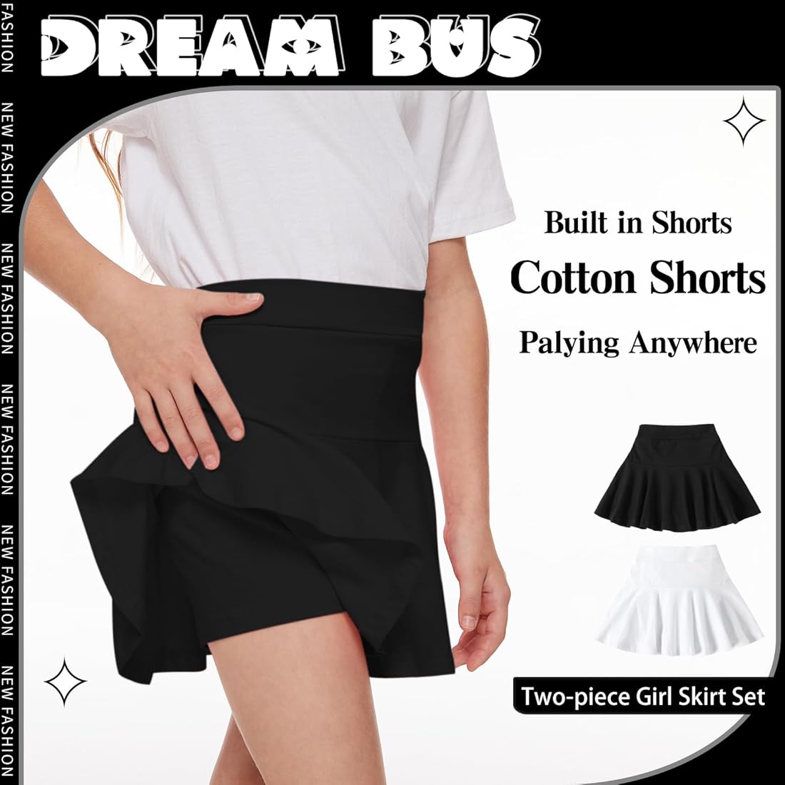 Toddler Skorts DREAM BUS Pack Girl Pleated Skirts Built In