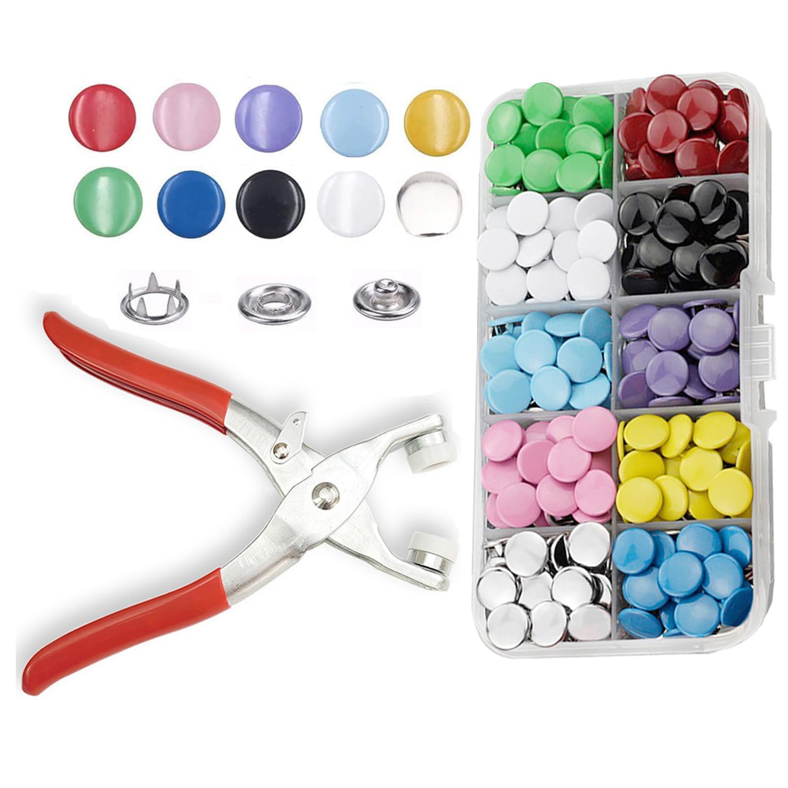 KASTWAVE Snap Fasteners Kit, 100 Sets Metal Snaps Buttons with Fastener Pliers Press Tool Kit for DIY Crafts Clothes Hats and Sewing, Snap Button Fasteners Kit for Clothing(Colorful / 400 PCS)