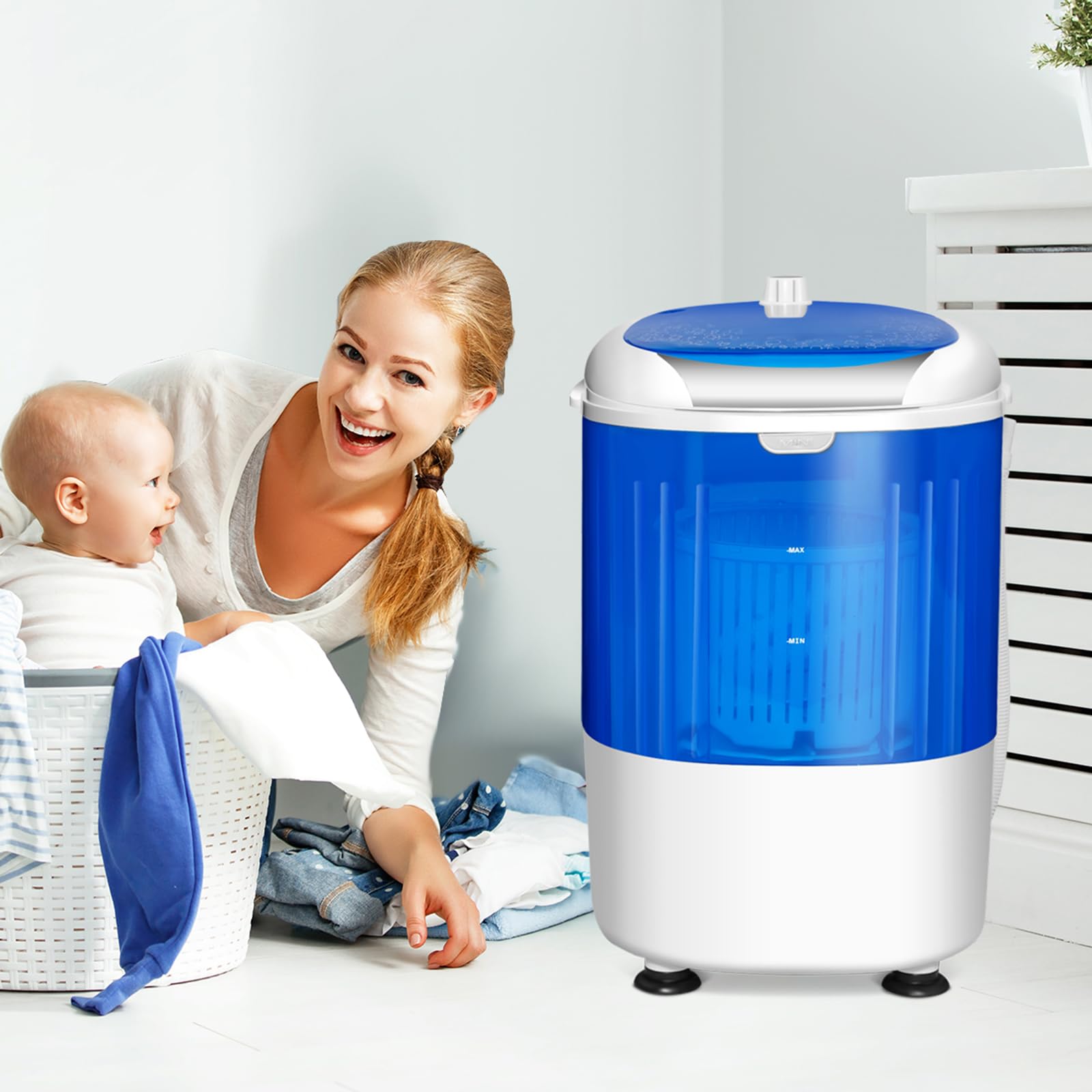 COSTWAY Mini Lavatrice con Centrifuga, Semi Automatico, Lavatrice Compatta Portatile con Funzione Timer, Ideale per Dormitorio e Campeggio, 2,5 kg, 170 W