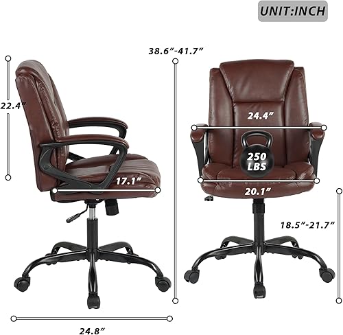 Miniatura 3 de Silla de oficina, silla de escritorio ejecutiva con soporte lumbar, silla de computadora de cuero sintético con respaldo medio con inclinación