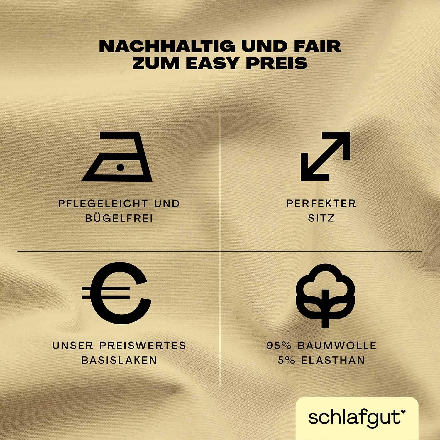 schlafgut Easy Topper Spannbettlaken 180x200 cm Jersey, Yellow Mid | Bettlaken, Spannbetttuch 200x200, 200x220 cm, Gelb, Topper, bis 10 cm Steg, Baumwolle Elasthan, OEKO-TEX