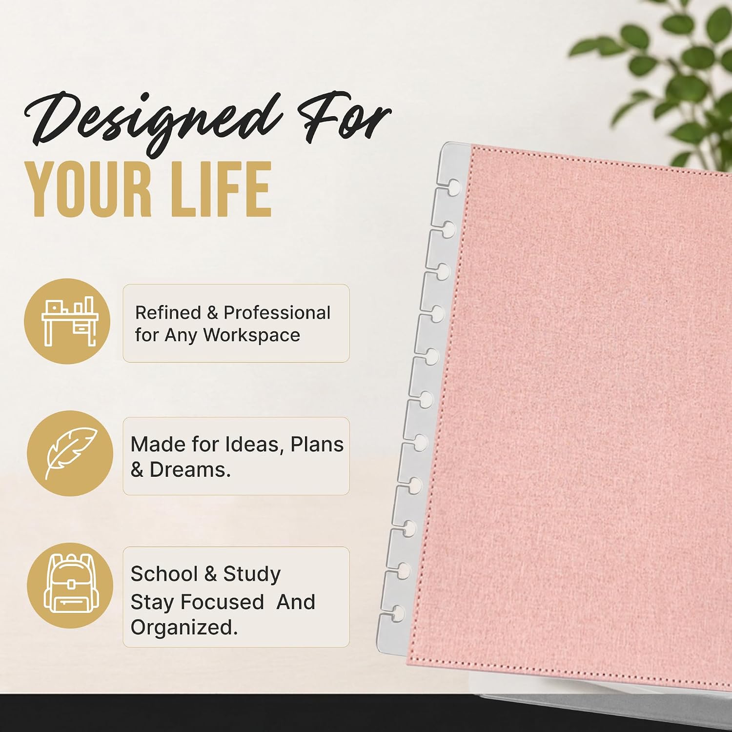 Linen Discbound Planner Covers (Pink) – Letter Size 11-Disc, Front and Back Pair, Refillable Fabric Notebook Cover – By FeroniArt image 4