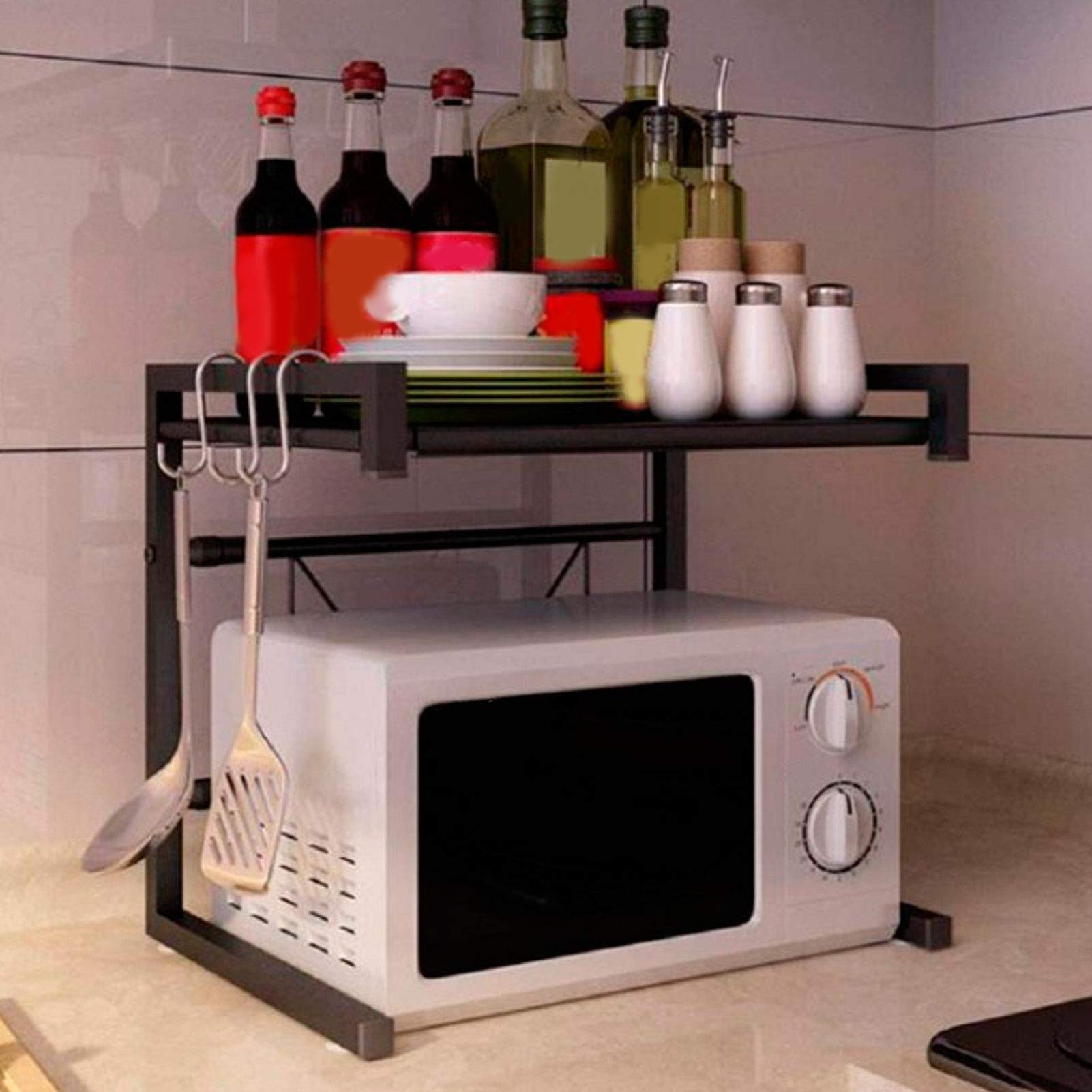 Support Télescopique Noir Réglable pour Four à -Ondes, étagère de Rangement pour Cuisine Bien Rangée, capacité de 25 Kg pour la Maison