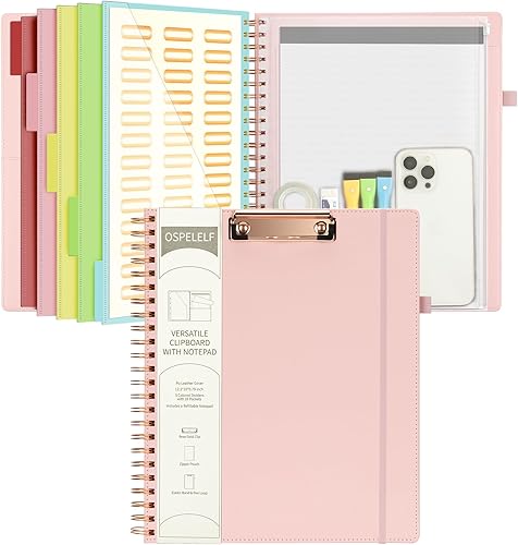 Miniatura 12 de Ospelelf Portafolios de Portapapeles de Cuero con Bloc de Notas para Tamaño Carta, Carpeta Portapapeles Espiral con Bolsa de Almacenamiento con