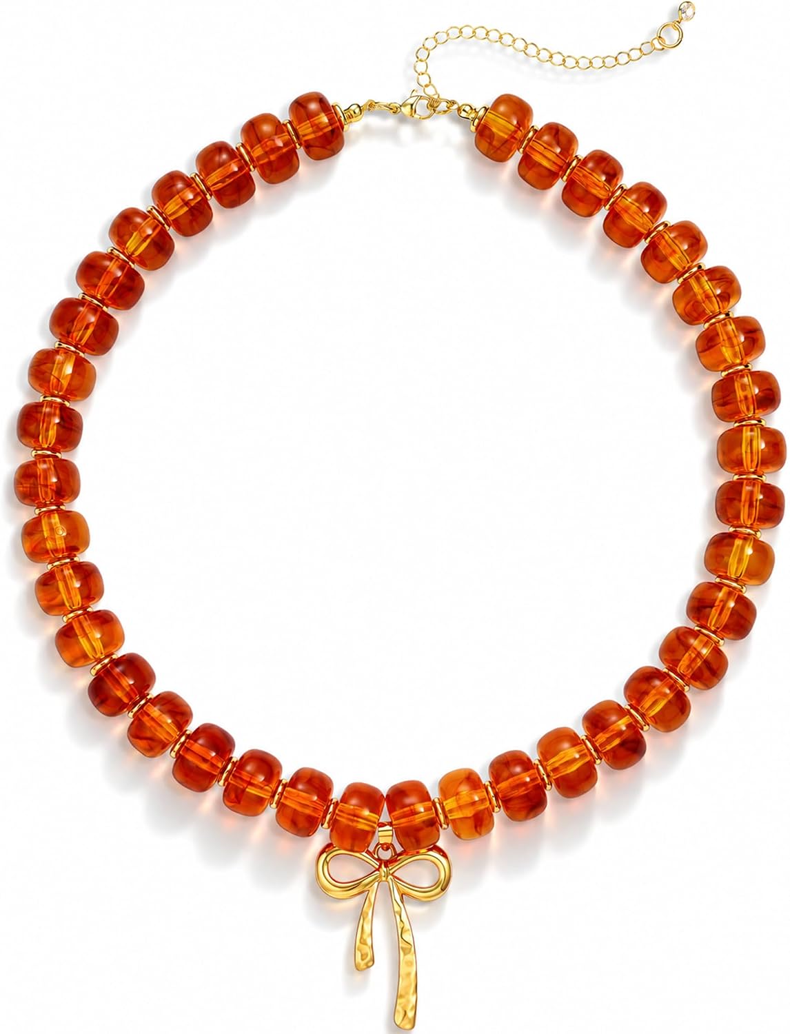 Chunky Beaded Necklace for Women, Colorful Resin Bow Pendant Choker