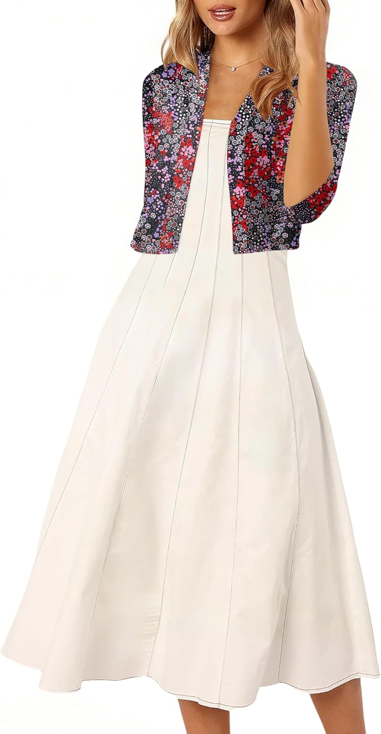 CRAZY GRID Women's Summer Lightweight Cardigan 3/4 Sleeve Shrugs Knit Bolero Open Front Cropped Cardigan for Women S-XXL - Image 4