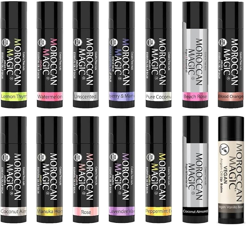 Moroccan Magic Bálsamos Labiais com Variedades de Fragrâncias e FPS 15, Pacote com 14