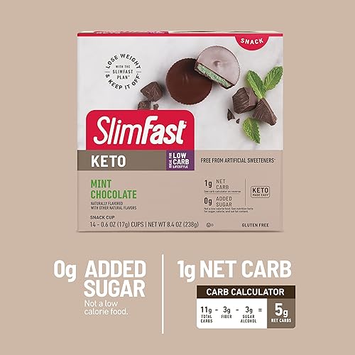 Miniatura 4 de SlimFast - Bocadillos bajos en carbohidratos, para dietas keto, para perder peso, 0azúcar añadido y 0.1onzas de fibra, sabor chocolate con menta,