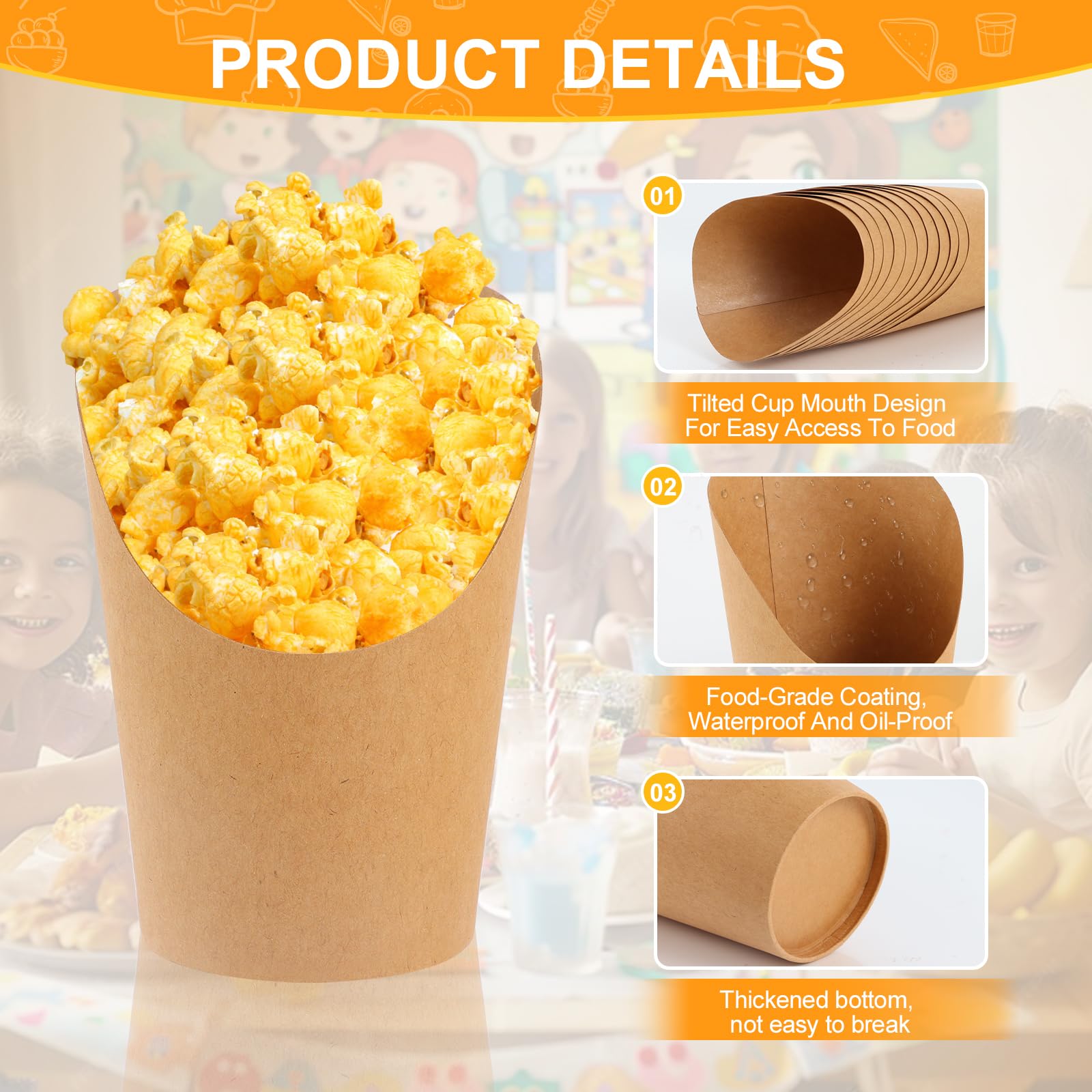 100 Gobelets Jetables à Frites En Kraft – 360 Ml – Résistants à L’huile – Pour Fêtes, Snacks, Barbecue