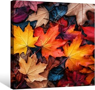 Modern Abstract Large Canvas Wall Art for Living Room Bedroom Bathroom Multicolored fallen maple leaves the ground vibrant autumn Framed Prints Poster Painting Artwork Home Decor Office