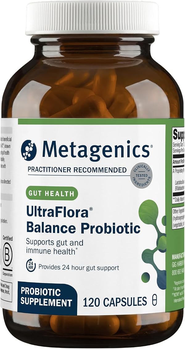 Metagenics UltraFlora Balance Probiotic - Shelf-Stable Daily Gut Health Supplement for Digestive & Immune Support* - Non-GMO & Gluten-Free - 120 Capsules