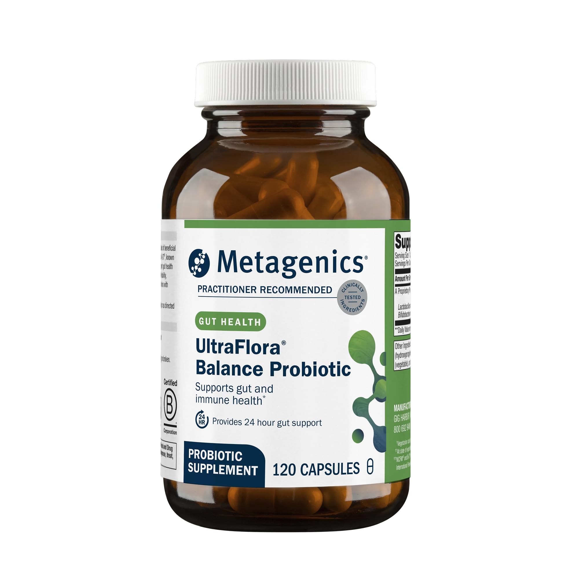 Metagenics UltraFlora Balance Probiotic - Shelf-Stable Daily Gut Health Supplement for Digestive & Immune Support* - Non-GMO & Gluten-Free - 120 Capsules