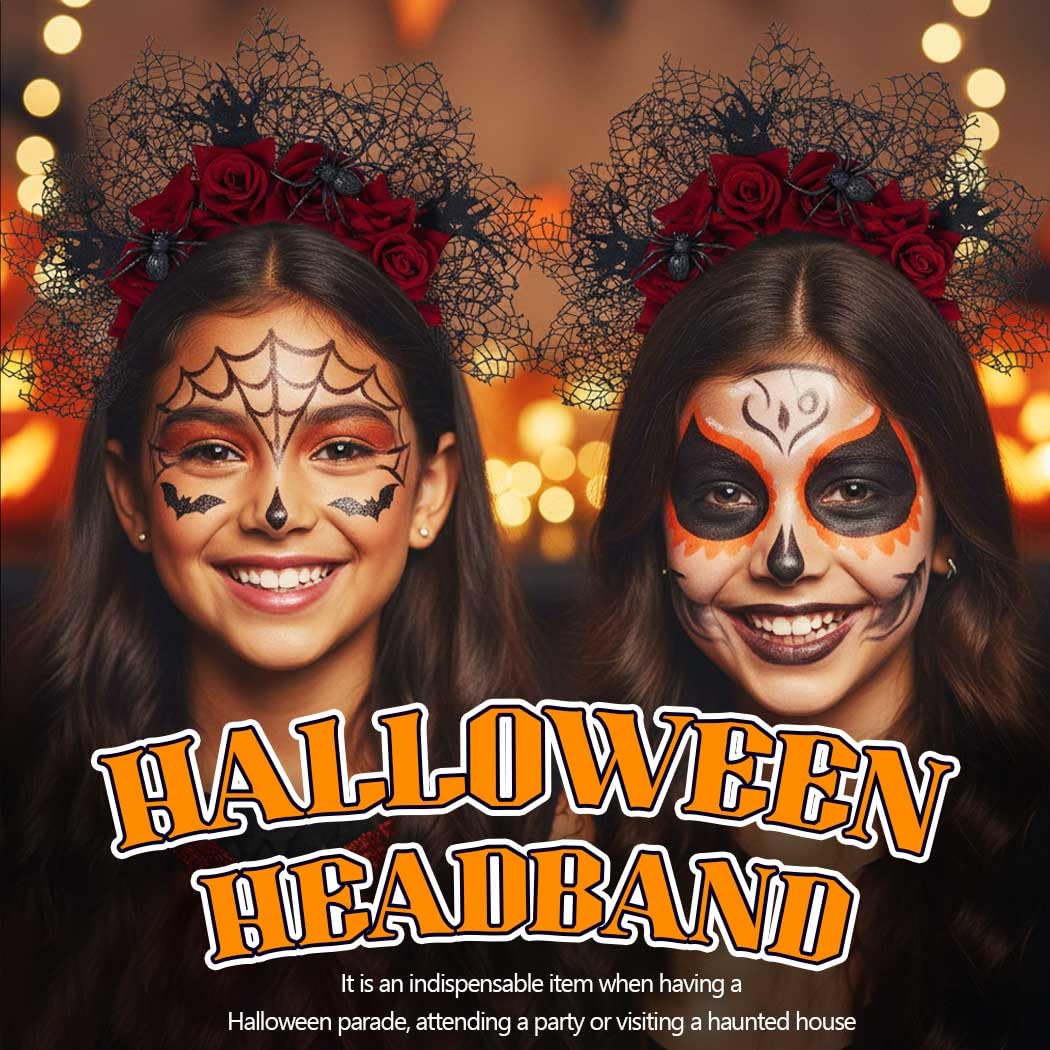 Zoestar Rose Flower Halloween Headband Mexican Floral Crown Headbands Black Spider Headpiece Day of the Dead Hair Accessories for Women - Image 3