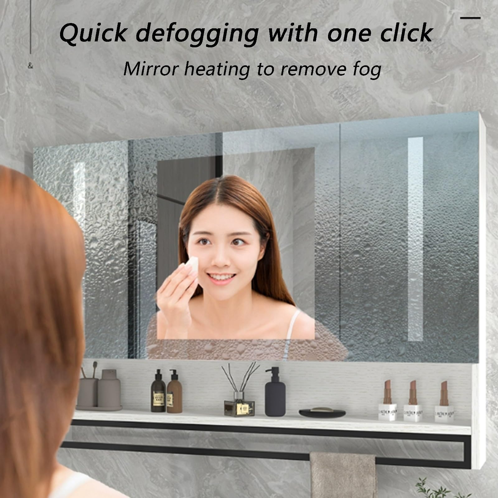 Intelligenza moderna pensile bagno con specchio，Funzione disappannante，specchio bagno con luce e armadietto Tocco intelligente，Mobiletto a Specchio for Bagno con Stoccaggio,visualizzazione in tempo re