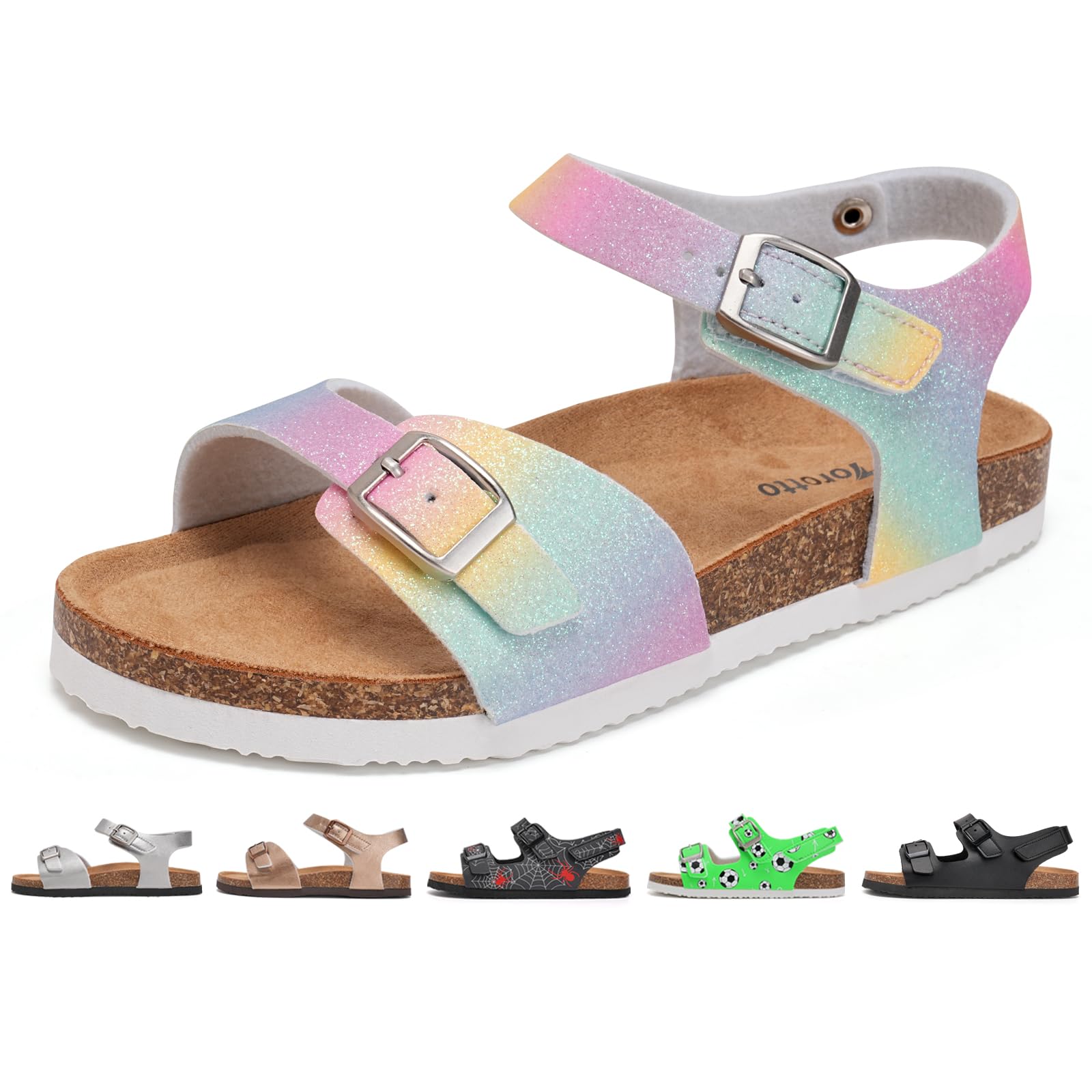 Torotto Sandalen Mädchen Jungen Mit Kork Sandals Kinder Pantoffeln Riemen Verstellbare Schnalle Rutschfeste Mit Klettverschluss Sandaletten für Drinnen und Draußen