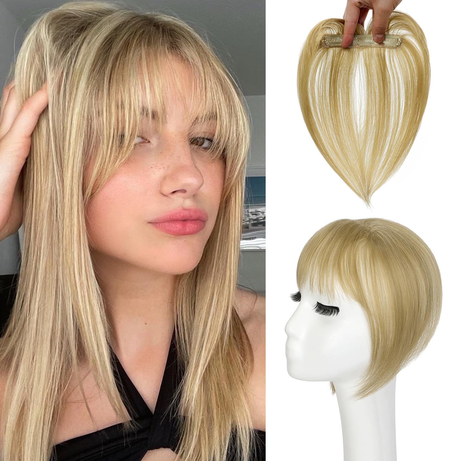 Photo 1 of Cephermer Bangs Hair Clip in Bangs 360°3D Cover Hair Topper Synthetic HairPieces for Women Ash Blonde Wispy Fake Bangs Toppers for Daily Wear