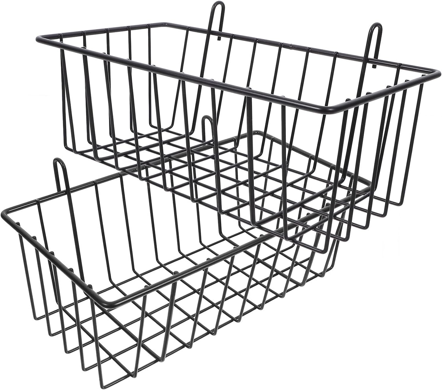 UPKOCH 2pcs Black Iron Hanging Wire Baskets for Wall Mounted Grid Storage, Small Wire Baskets for Organizing Paint Brushes and Tools, Designed for Warehouses and Basements with Ample