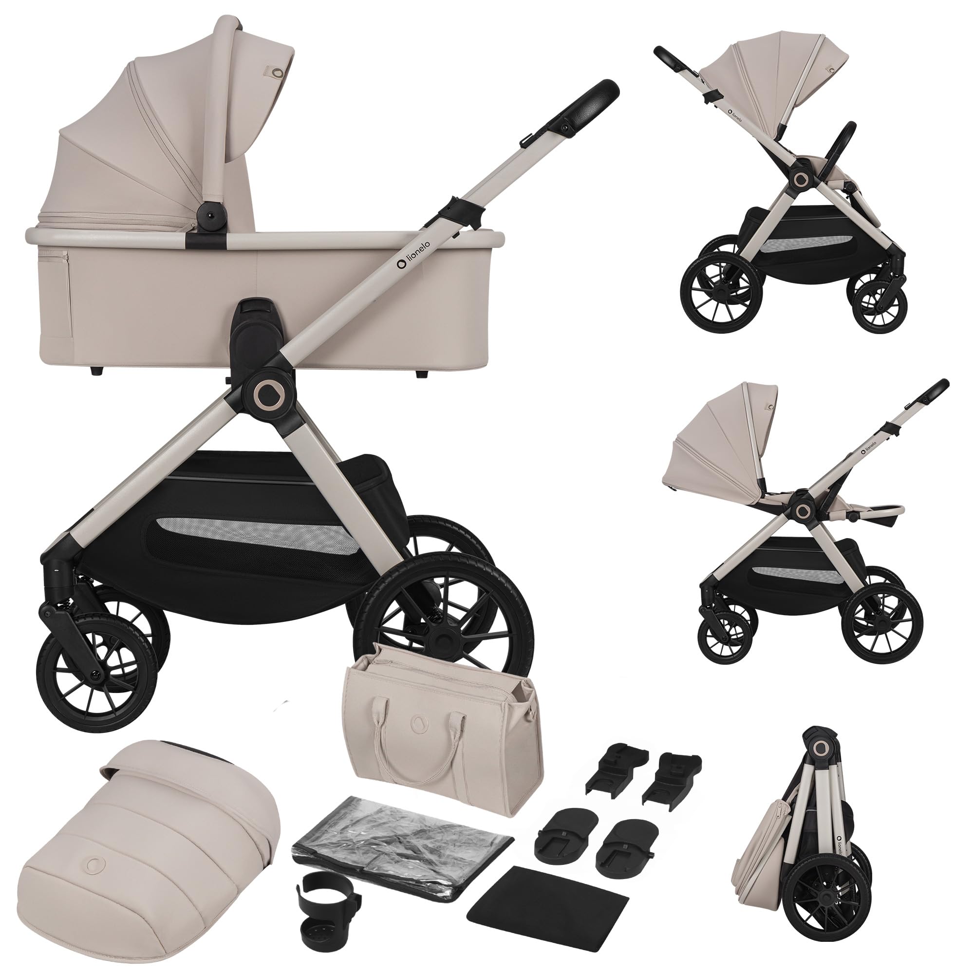 Lionelo Layla Carrito 2 en 1 Cochecito de Bebé (0-4 Años, Hasta 22 Kg), Capazo y Silla de Paseo, Asiento Reversible, Posición Reclinable, Ruedas PU, Suspensión, Capota Impermeable UPF50+