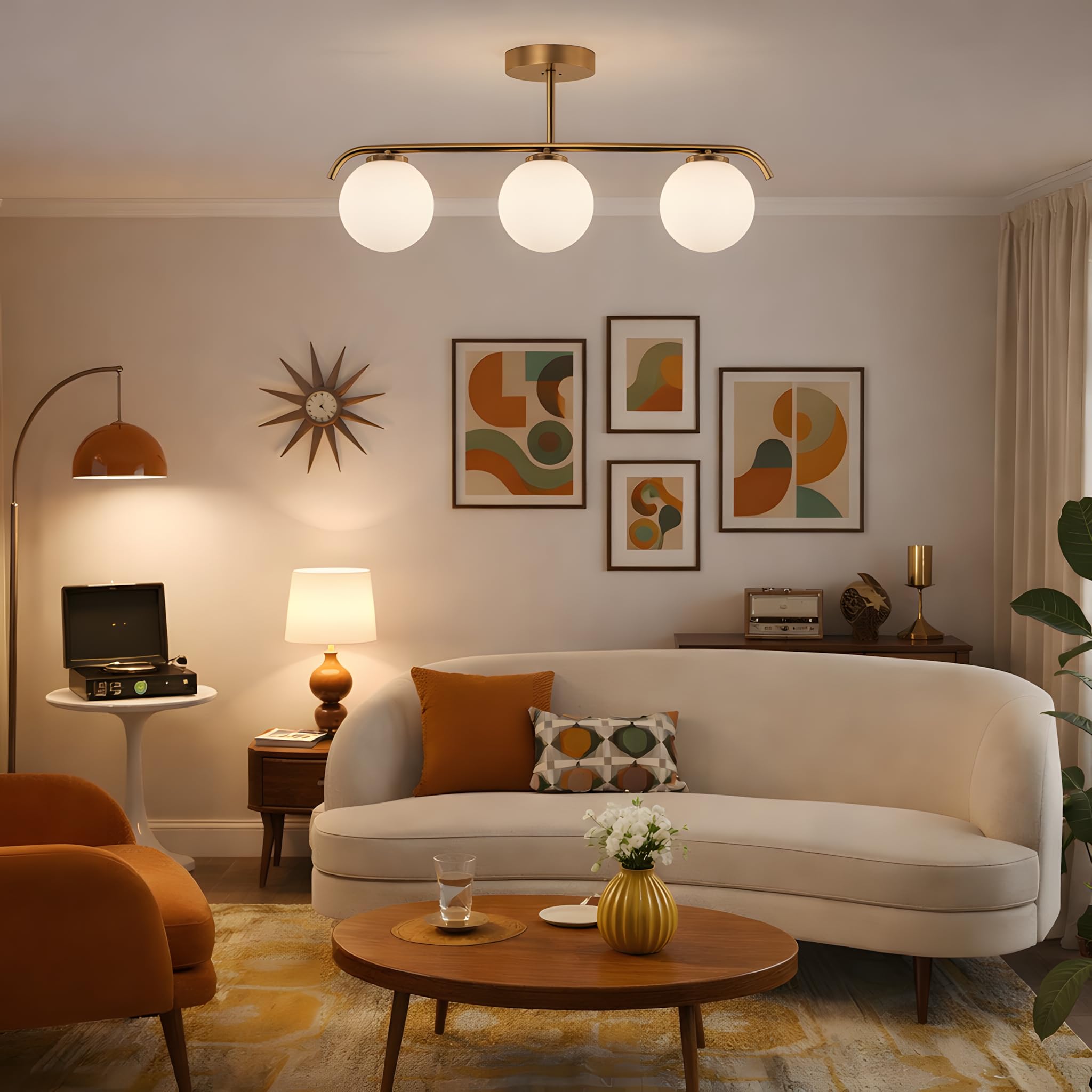 B·LED BARCELONA LED Lampada da soffitto tripla "Tali" con 3 sfere di vetro opalino, 3xE27, stile minimalista moderno, illuminazione diffusa per soggiorno, sala da pranzo o camera da letto, 70 x 30 x