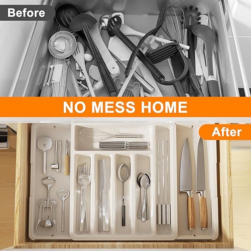 Miniatura 8 de KreuRaxy Organizador de cajones de cocina expandible para utensilios, cubiertos, cubiertos  Bandeja de almacenamiento ajustable, soporte grande para