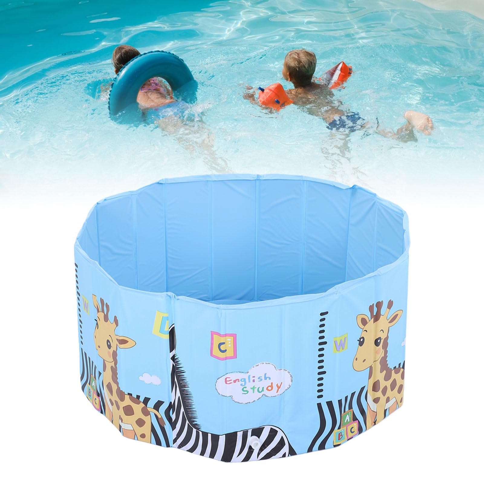 Piscina Pieghevole, Vasca da Bagno in PVC Resistente All'Acqua per Famiglia di Bambini, Piscina Fuori Terra All'aperto con Scarico Rapido, Non Necessario Gonfiaggio (35,4 ksakh.4 x17.hen)