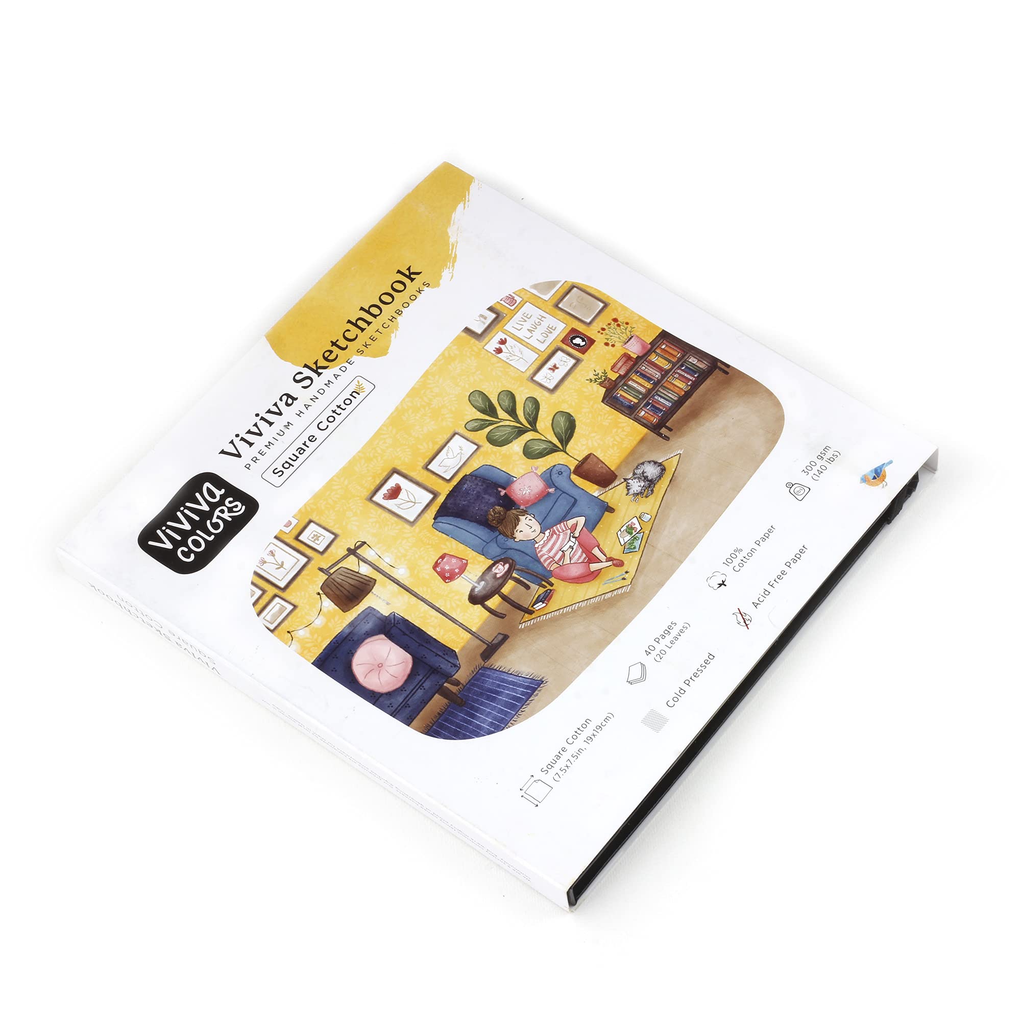 Viviva Colors 40 Pages Watercolor Paper Sketchbook, 140 lbs, 100% Cotton, Square Size 7.5"x 7.5"