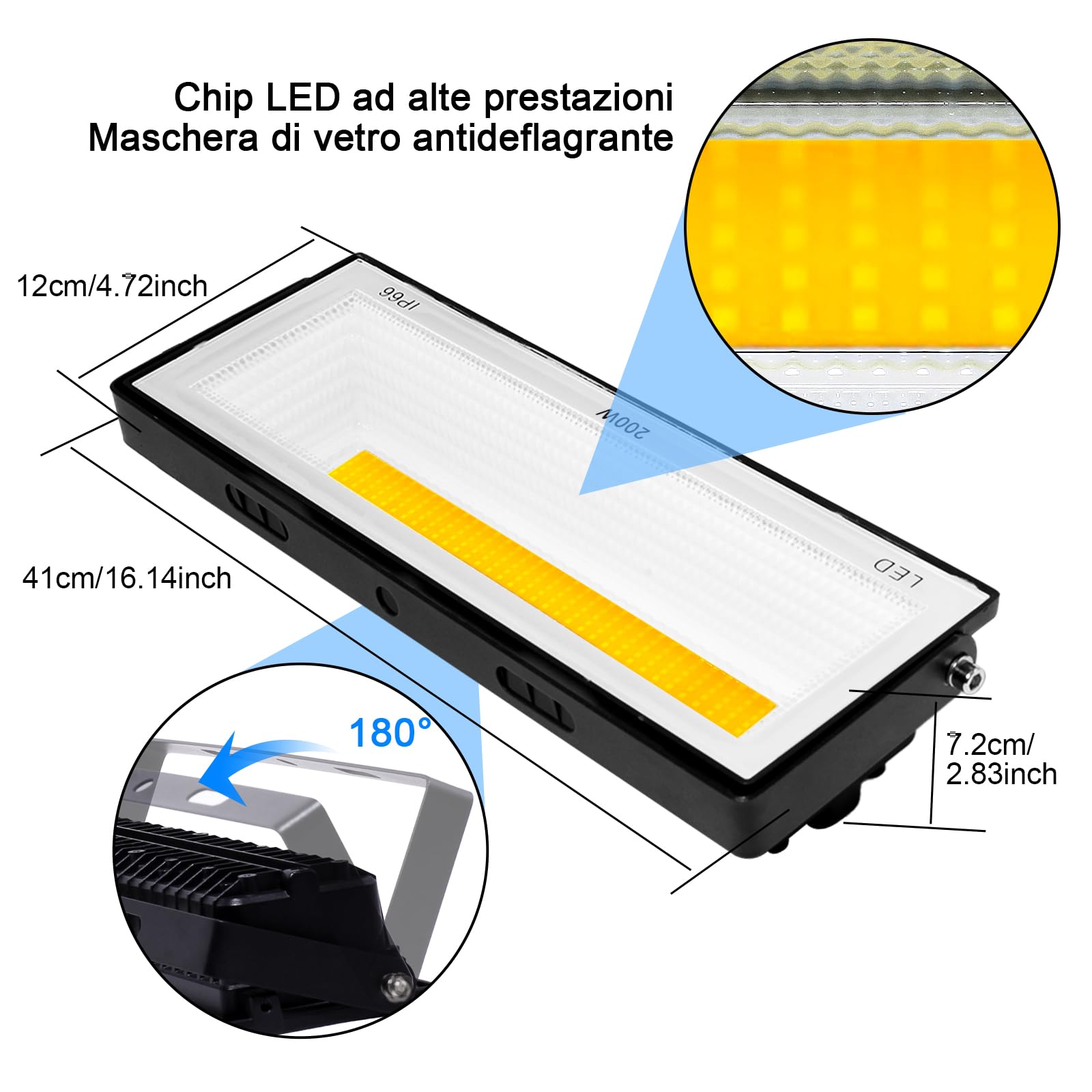 CREATESTAR Faretto LED da Esterno 200W, Faro Led Esterno 20000LM,3000K Bianco Caldo Faretti Led IP66 Impermeabile per Giardino Garage Parcheggio Cortile