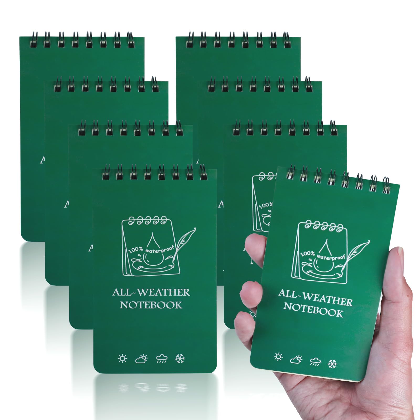 CXRYLZ Wasserdichte Allwetter-Notizbücher, 7,6 x 12,7 cm, Mini-Spiral-Taschen-Notizblock, Schreiben im Regen, tägliches Notizbuch für Outdoor-Aktivitäten, Aufzeichnung, Reisetagebuch (grün)