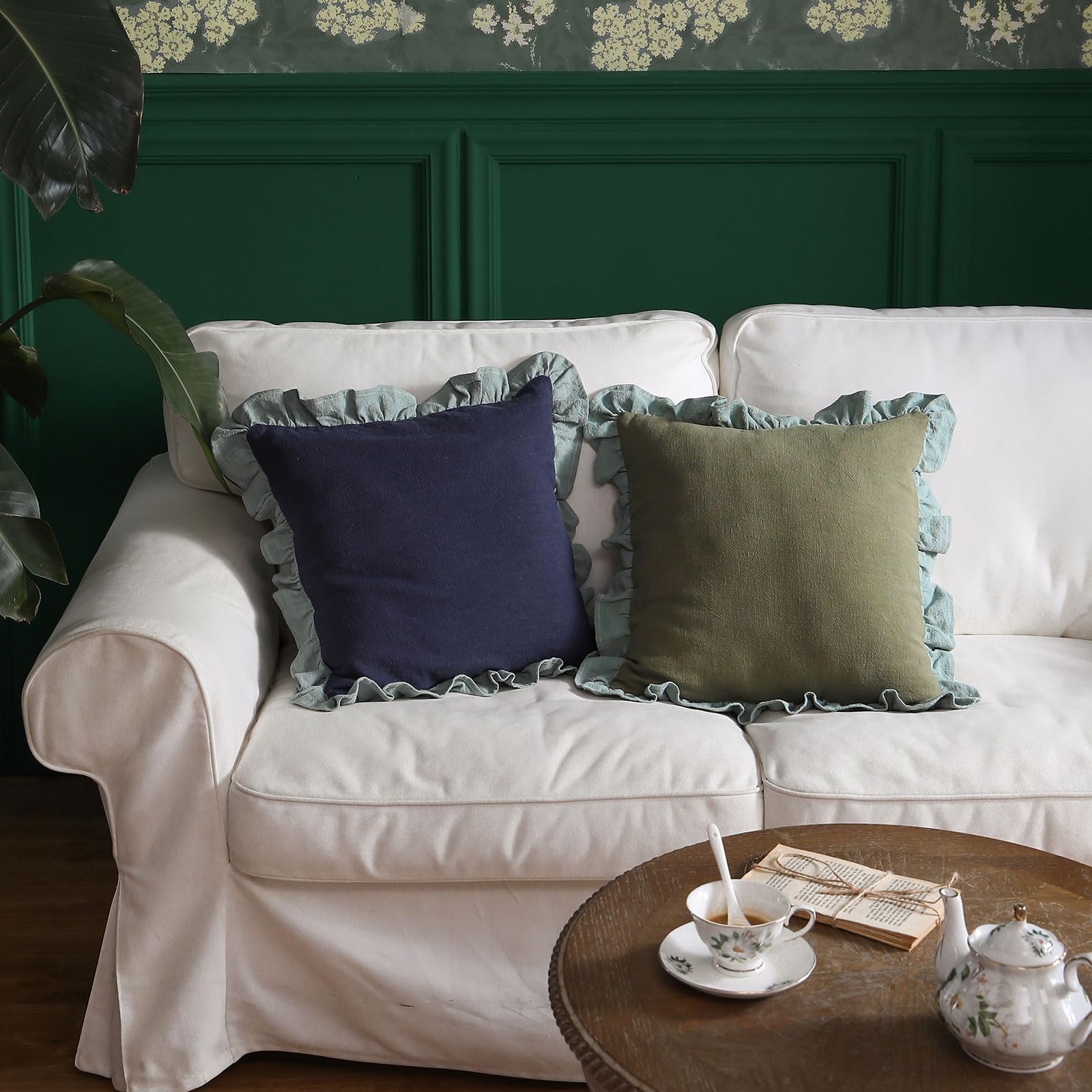Dekokissenbezüge 2er Set – 45,7x45,7 Cm, Leinen-Polyester, Shabby Chic, Für Sofa & Bett