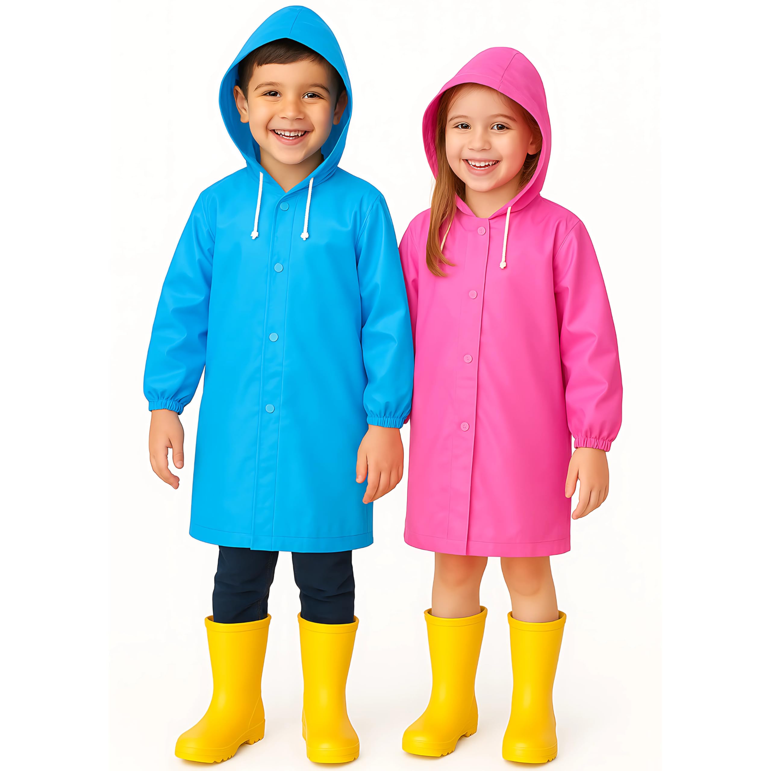VESUVIUS 2 Pack Kids Waterproof Poncho - Long Rain Coats for Kids Waterproof Rain Poncho for - Ponchos Waterproof Rain Coat - Raincoats Waterproof Boys and Girls (Blue & Pink)