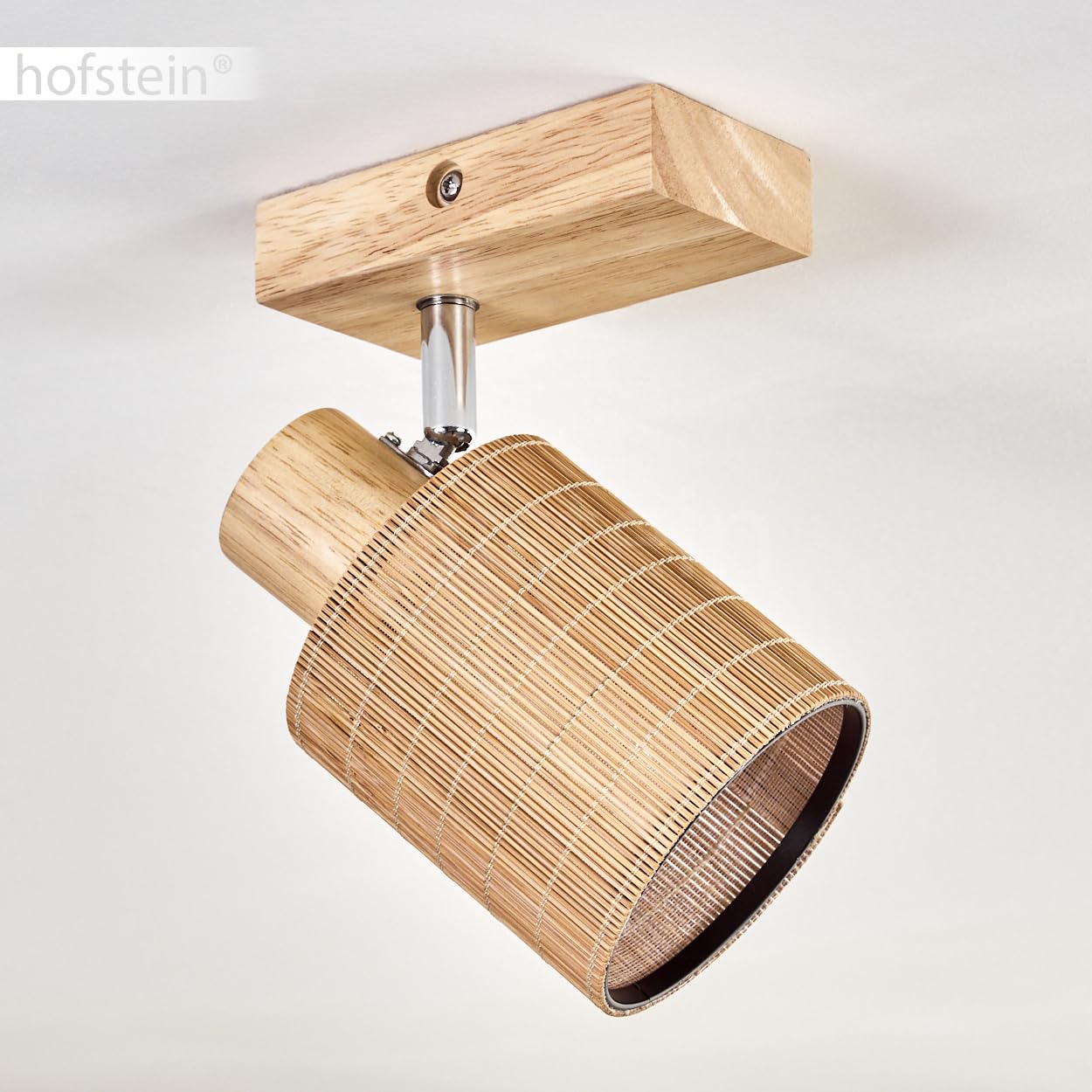 Lampada da soffitto Kinnared, lampada moderna in legno/metallo/bambù nei colori naturali/cromati/marrone, a 1 luce dal design scandinavo con riflettore regolabile, x E14, senza lampadina