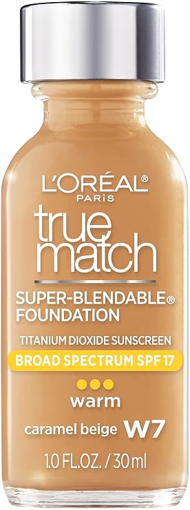 LOreal Paris Makeup True Match Super-Blendable Liquid Foundation, Caramel Beige W7, 1 Fl Oz,1 Count