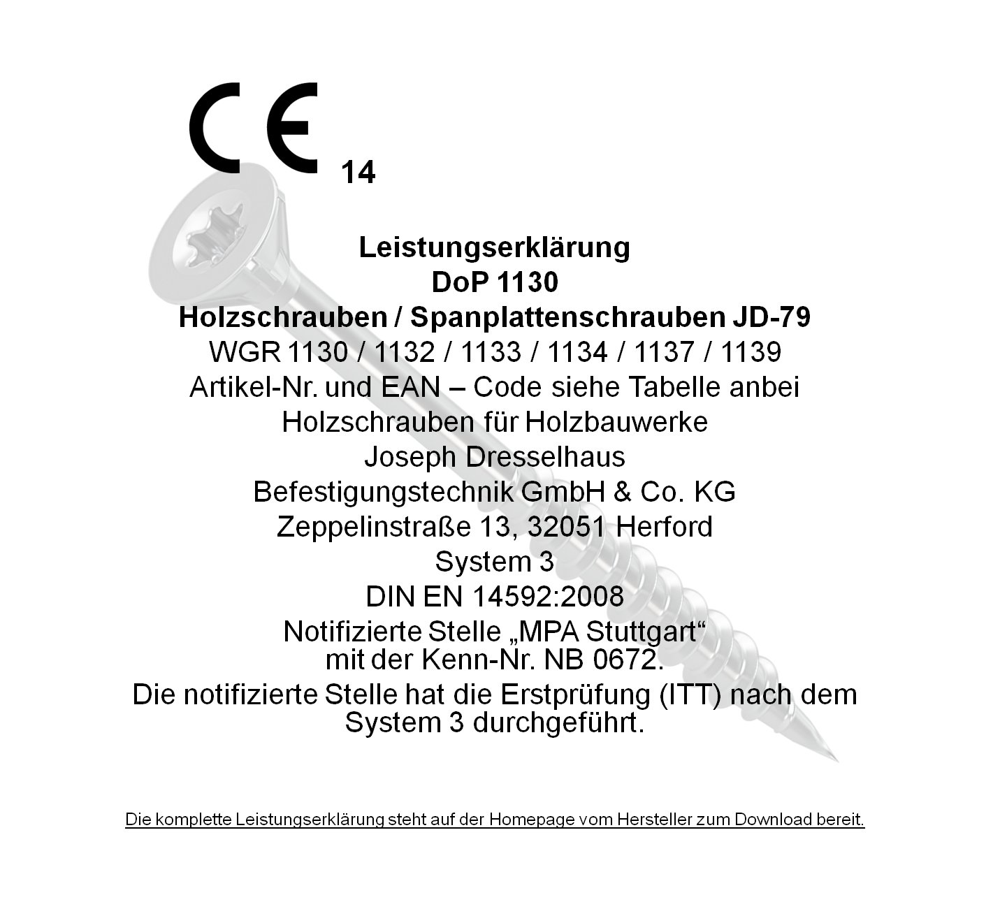 Dresselhaus Universalschraube JD-79 Mit Senkkopf 6x120mm - 100 Stück Verzinkt Gelb Chromatiert