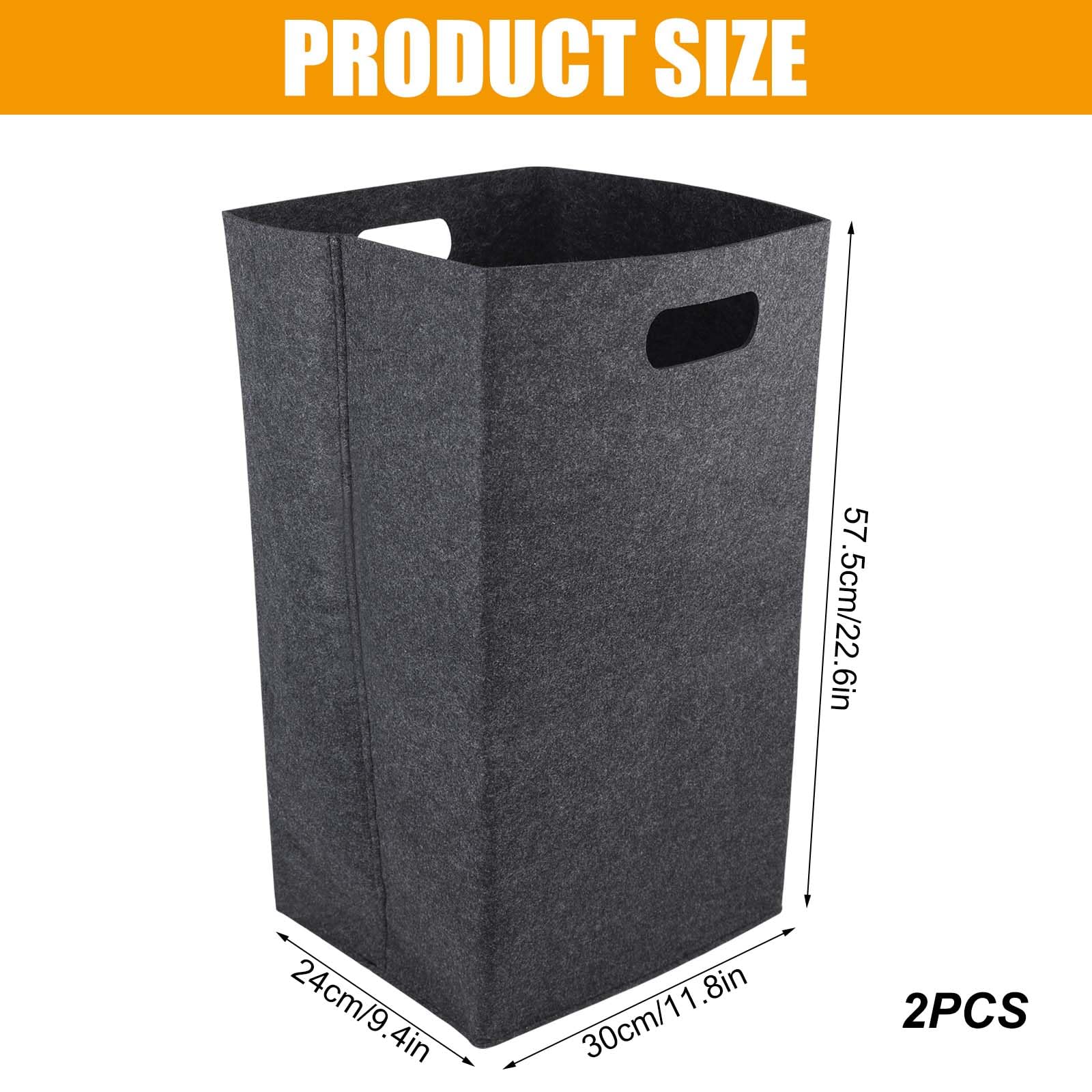 Cesto portabiancheria 60 l, 2 pezzi, in feltro sottile e pieghevole, per camera da letto, bagno, cucina e soggiorno, grande cestino, grigio scuro