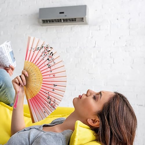 Miniatura 5 de Yulejo 20 abanicos de mano florales de 8.27 pulgadas para mujer, plegables, de bambú, asiático, chino, japonés, abanico de baile con borla, regalo